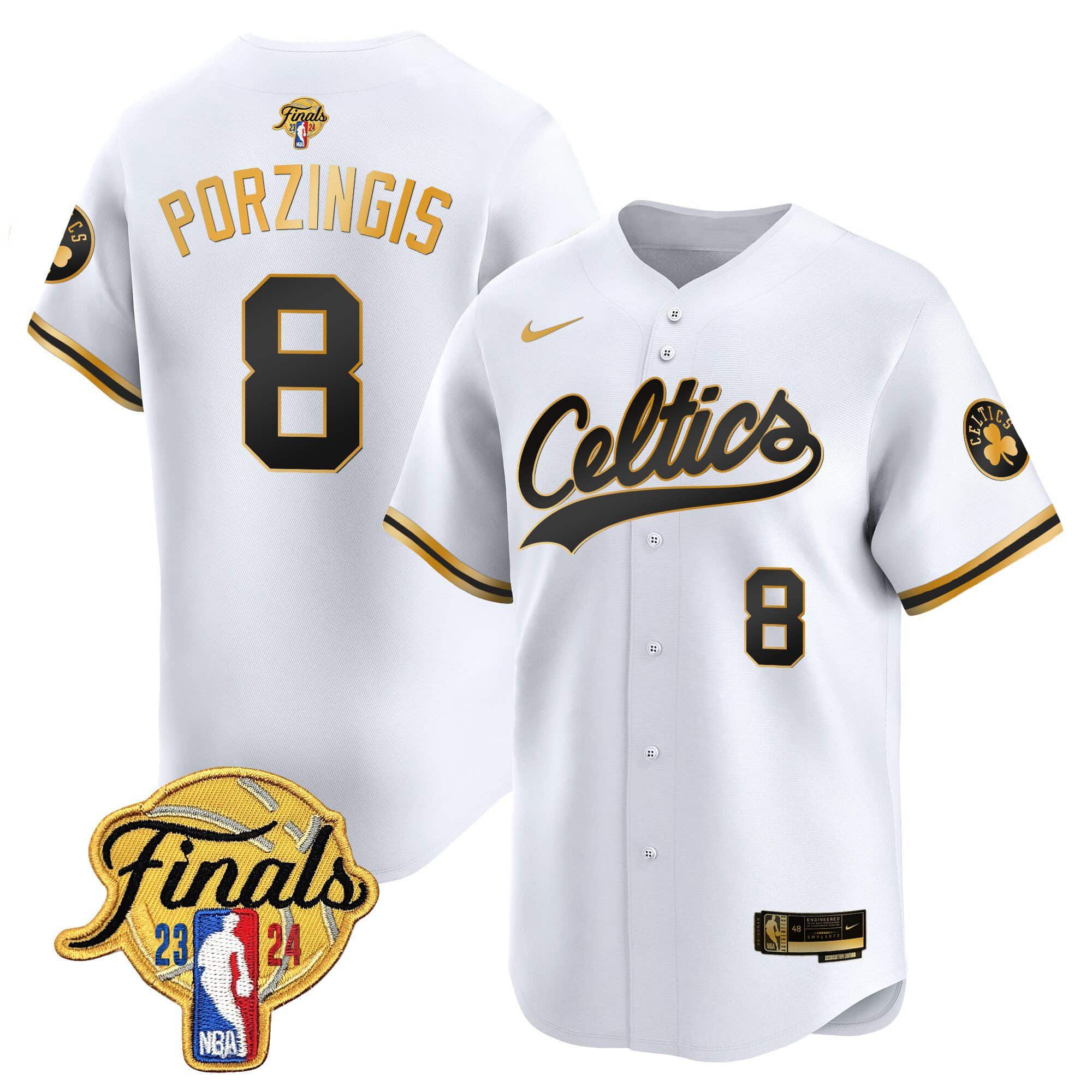 Men Boston Celtics #8 Porzingis White 2024 Nike Finals Patch Baseball NBA Jersey->->NBA Jersey